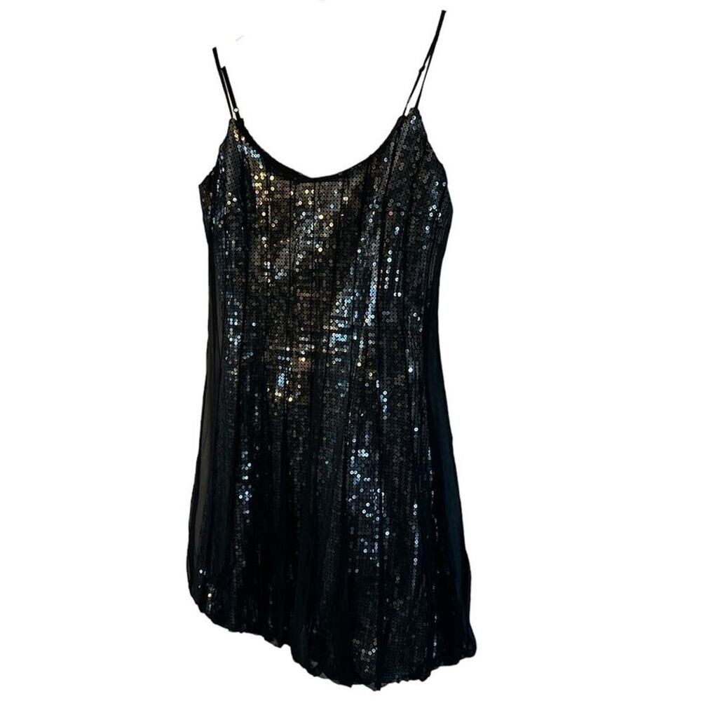 FEMME PARIS BLACK SEQUIN BUBBLE HEM MINI DRESS SZ 4
